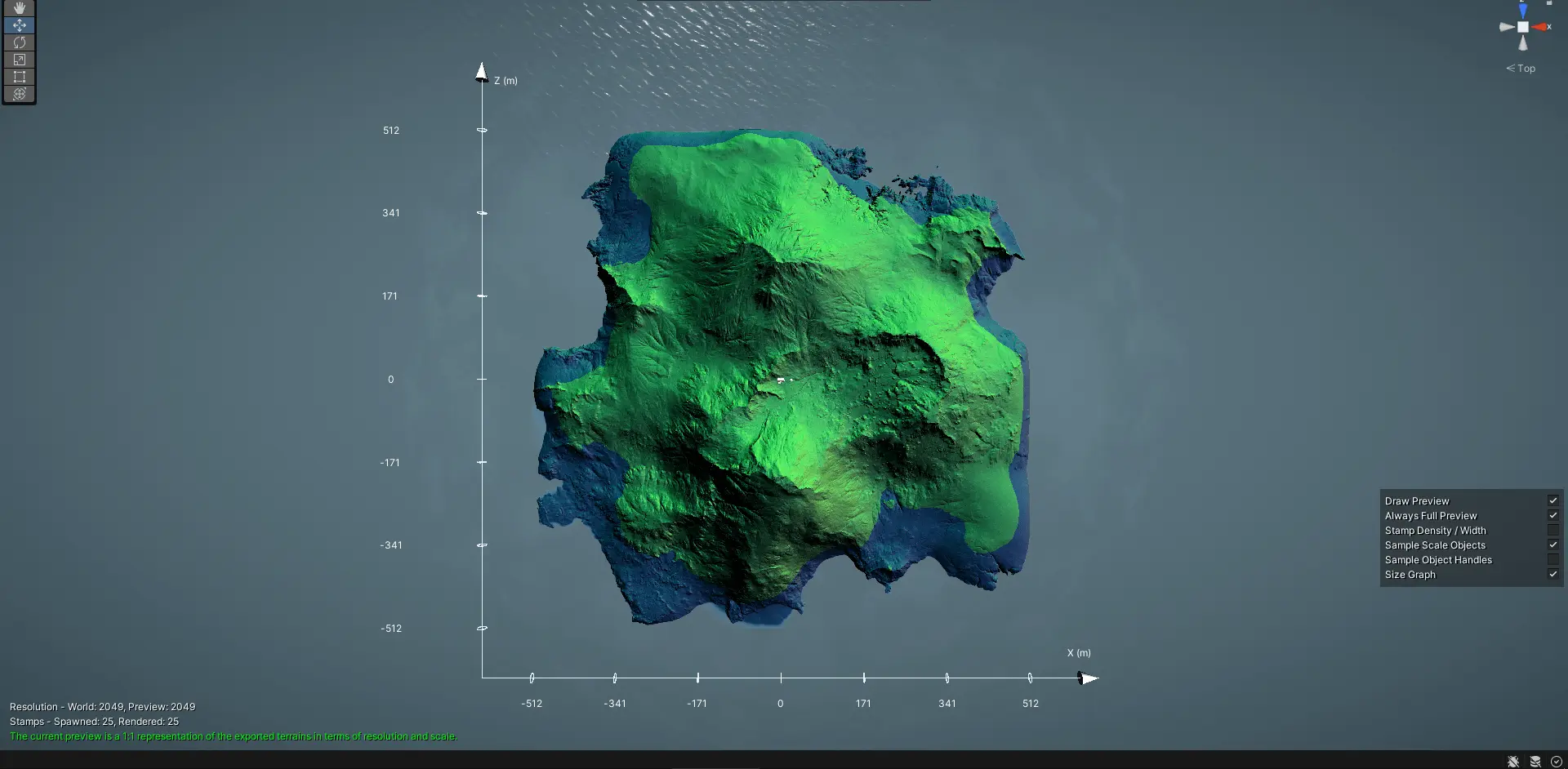 Slope-based terrain masking preventing flora generation on steep cliffs.