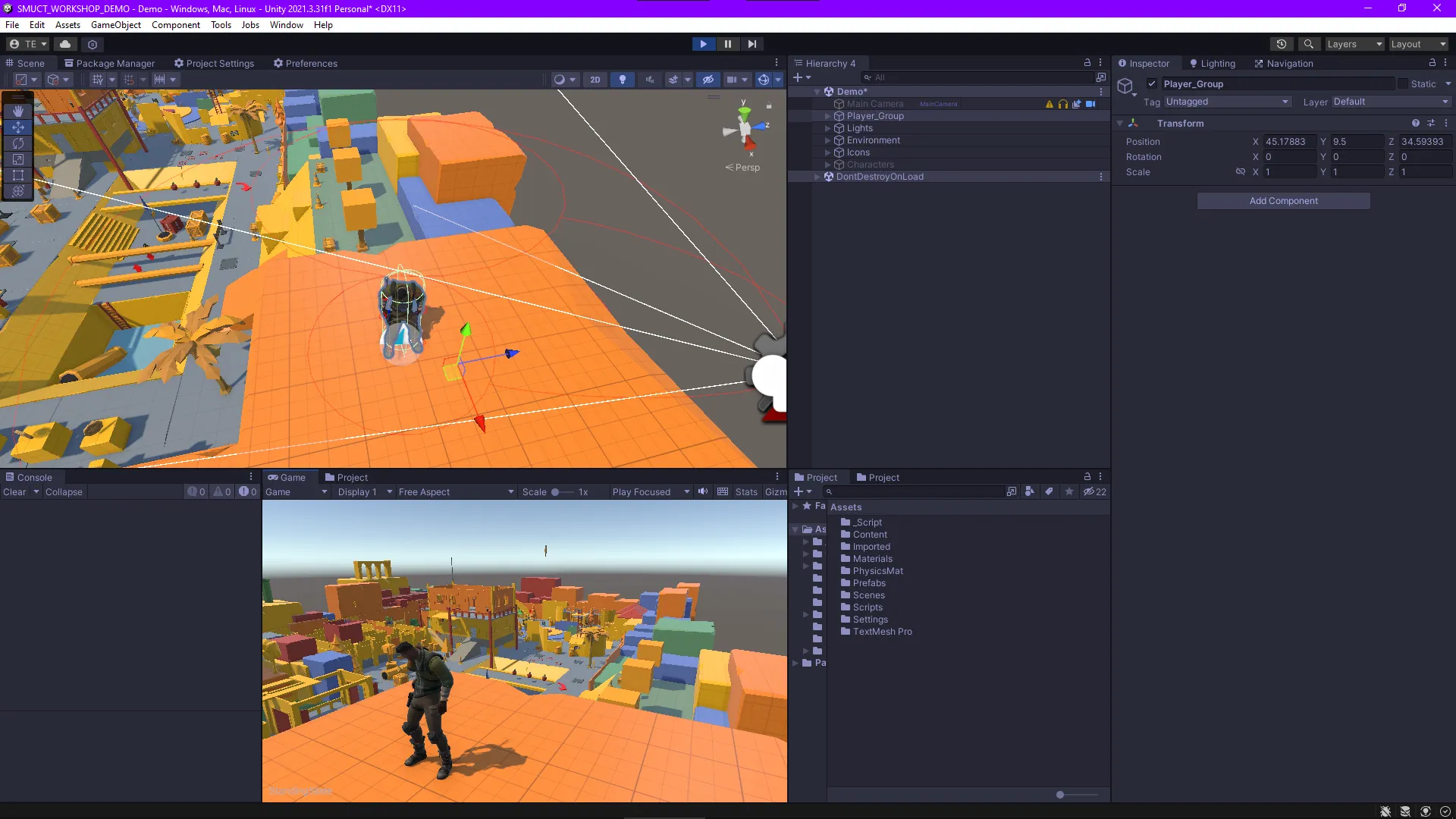 IK foot placement system adapting to uneven terrain geometry.